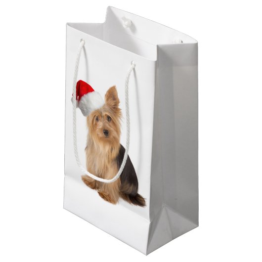 サンタのヨークシャーテリアのギフトバッグ スモールペーパーバッグ (正面アングル)