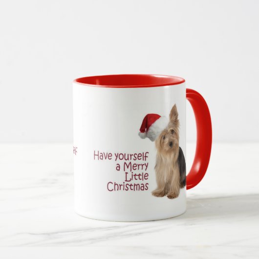 サンタのヨークシャーテリアのクリスマスのマグ マグカップ (正面右)