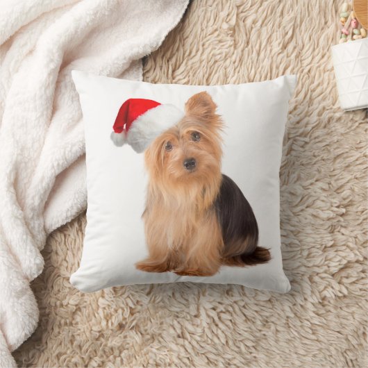 サンタのヨークシャーテリアの枕 クッション (ブランケット)