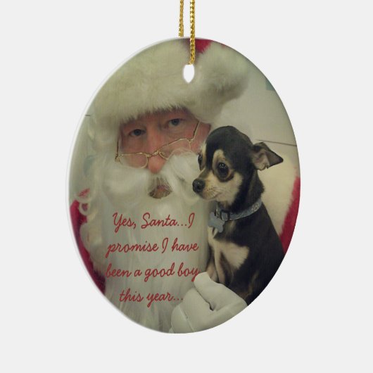 サンタのラップのチワワ セラミックオーナメント (右)