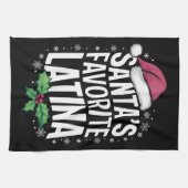 サンタのラテンアメリカ系女性お気に入りのクリスマス醜いクリスマス キッチンタオル (横)