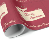 サンタのラベルからの一流の赤いレトロのトナカイを個人化して下さい ラッピングペーパー (ロールコーナー)