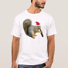 サンタのリスの飲むビール Tシャツ