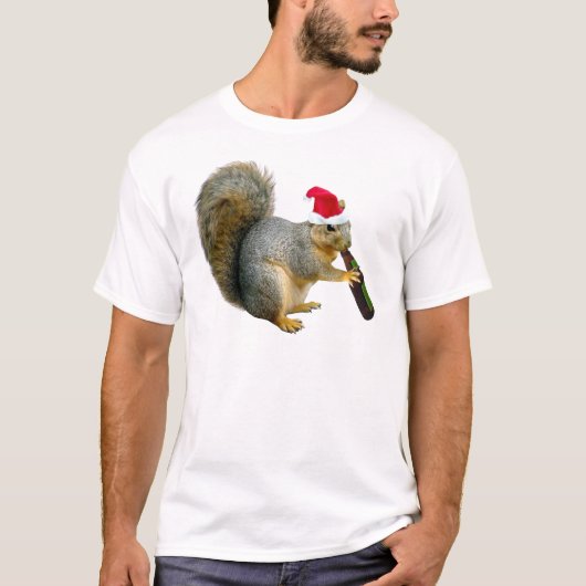 サンタのリスの飲むビール Tシャツ (正面)