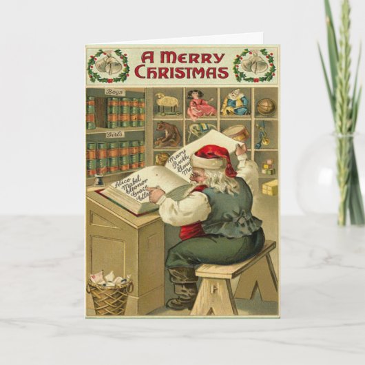 サンタのリストのヴィンテージの挨拶状 シーズンカード (正面)