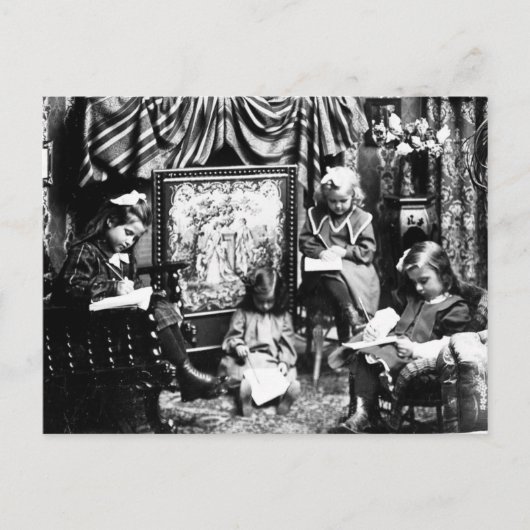 サンタのリストを作る – ヴィンテージ立体視 シーズンポストカード (正面)