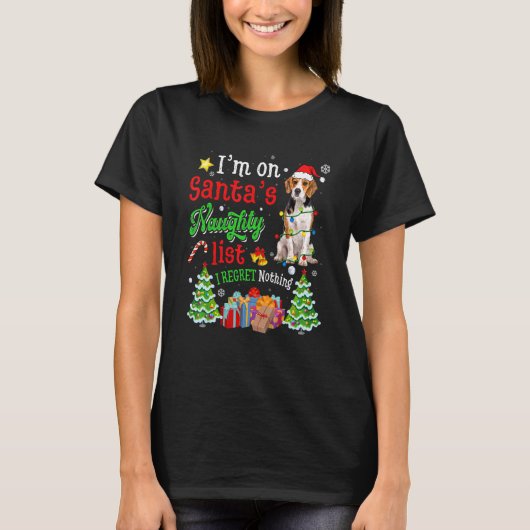 サンタのリストクリスマスのビーグルいけなードッグ Tシャツ (正面)