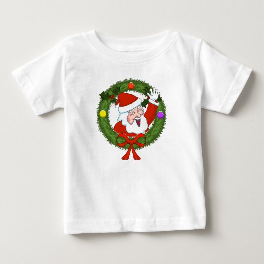 サンタのリースの幼児フリルワンピース ベビーTシャツ (正面)