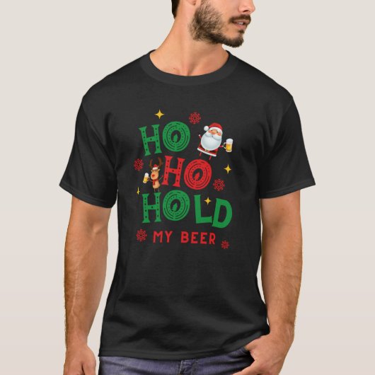 サンタのルドルフのトナカイ 冗談 ビール  Tシャツ (正面)