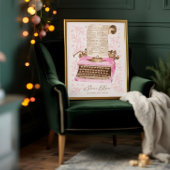 サンタのルールレトロ水彩ピンクタイプライター ポスター