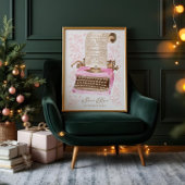 サンタのルールレトロ水彩ピンクタイプライター ポスター