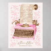 サンタのルールレトロ水彩ピンクタイプライター ポスター (正面)