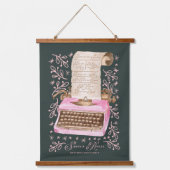 サンタのルールレトロ水彩ピンクタイプライター 吊り下げ型タペストリー (正面)