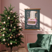 サンタのルールレトロ水彩ピンクタイプライター 吊り下げ型タペストリー