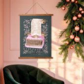 サンタのルールレトロ水彩ピンクタイプライター 吊り下げ型タペストリー