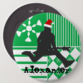 サンタのロックスターのクリスマスのストッキングの名札ボタン 缶バッジ (正面&裏面)