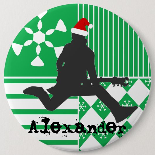 サンタのロックスターのクリスマスのストッキングの名札ボタン 缶バッジ (正面)