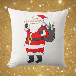 サンタのワインクリスマス おもしろイラスト入りサンタの白ワイン クッション