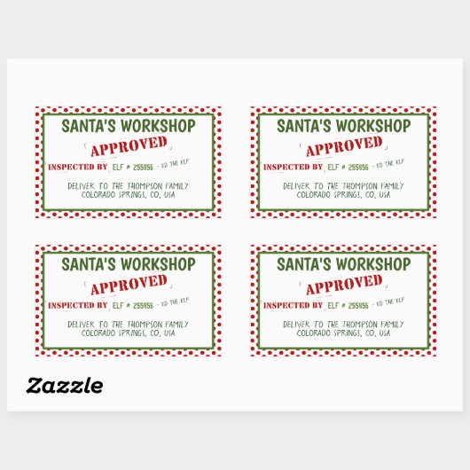 サンタのワークショップが検査し、承認されたギフトラベル 長方形シール (シート)