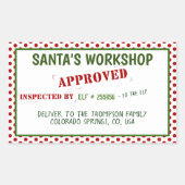 サンタのワークショップが検査し、承認されたギフトラベル 長方形シール (正面)