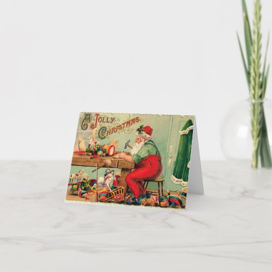 サンタのワークショップでのヴィンテージクリスマス シーズンカード (正面)