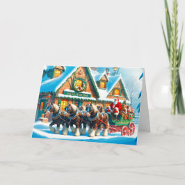 サンタのワークショップと馬のチームのクリスマスカード シーズンカード