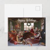 サンタのワークショップのクリスマスホリデードラゴン ポストカード (正面/裏面)