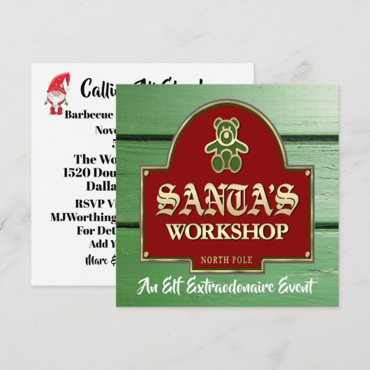 サンタのワークショップへの招待状 招待状 (正面/裏面)