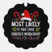 サンタのワークショップクリスマスを引き継ぐ可能性が最も高い オーナメントカード (正面)