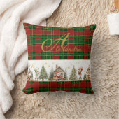 サンタのワークショップ小妖精や小人赤い緑のプレイドクリスマス クッション (ブランケット)