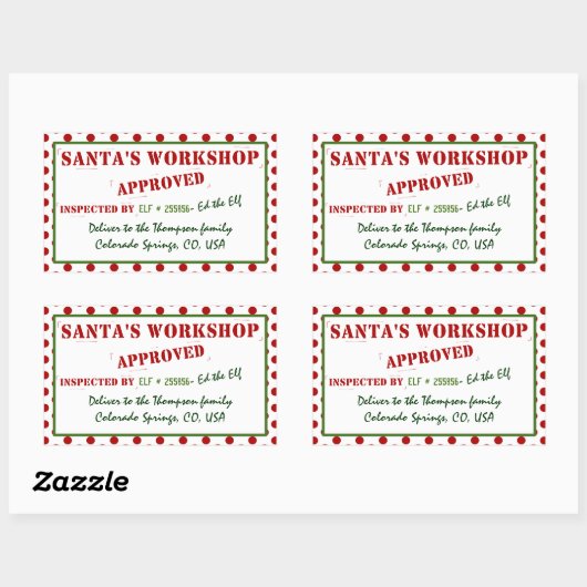 サンタのワークショップ承認および検査されたギフトラベル 長方形シール (シート)