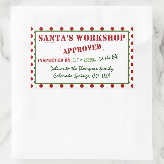 サンタのワークショップ承認および検査されたギフトラベル 長方形シール (バッグ)