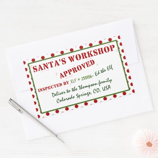 サンタのワークショップ承認および検査されたギフトラベル 長方形シール (封筒)