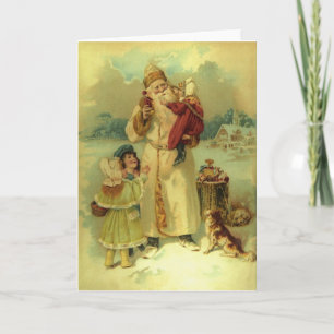 サンタのヴィンテージのビクトリアンなクリスマスおよび子供1897年 シーズンカード