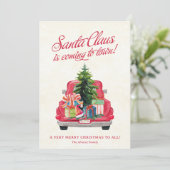 サンタのヴィンテージレッドトラック フラットホリデーカード シーズンカード (スタンド正面)