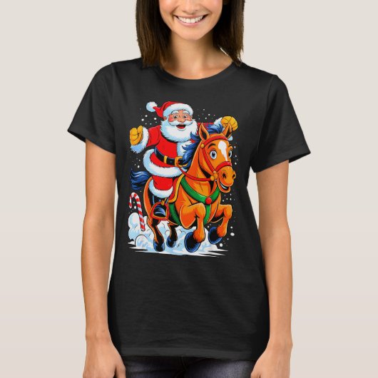 サンタの乗馬 ファニー乗馬 クリスマス Tシャツ (正面)