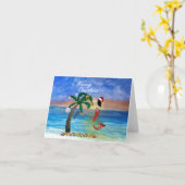 サンタの人魚がクリスマスカードを飾る カード (黄色い花)