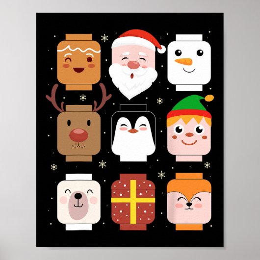 サンタの仲間たち クリスマスのレンガのおもちゃ 男の子向け ポスター (正面)