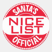 サンタの公式ナイスリスト |おもしろいクリスマス ラウンドシール (正面)