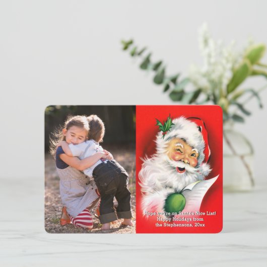 サンタの写真カードをまばたきさせるヴィンテージのクリスマス シーズンカード (スタンド正面)