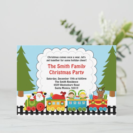 サンタの列車のクリスマスのパーティの招待状 招待状 (スタンド正面)