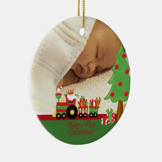 サンタの列車のベビーの初めてのクリスマスの写真のオーナメント セラミックオーナメント (右)