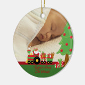 サンタの列車のベビーの初めてのクリスマスの写真のオーナメント セラミックオーナメント (左)