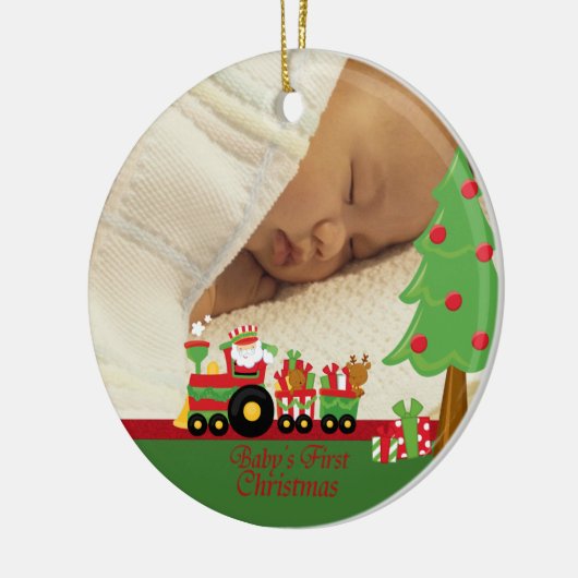 サンタの列車のベビーの初めてのクリスマスの写真のオーナメント セラミックオーナメント (左)
