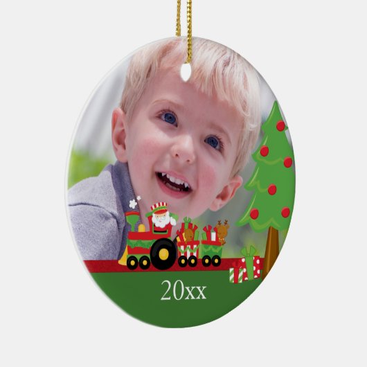 サンタの列車の名前入りなクリスマスの写真のオーナメント セラミックオーナメント (右)