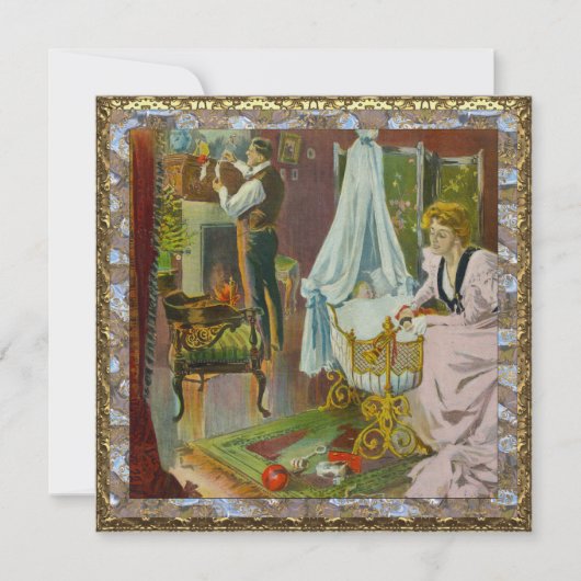 サンタの初めての訪問ベビー写真クリスマス 招待状 (正面)