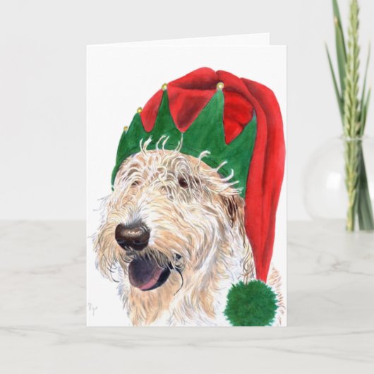 サンタの助手のLabradoodleの挨拶状 シーズンカード (正面)