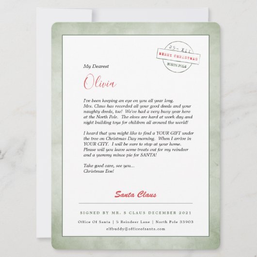 サンタの北極からの手紙 シーズンカード (正面)