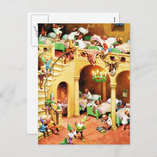 サンタの北極の小妖精や小人の寮 シーズンポストカード (正面/裏面)