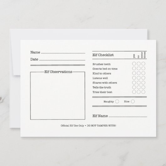 サンタの北極エルフの成績表 カード (裏面)